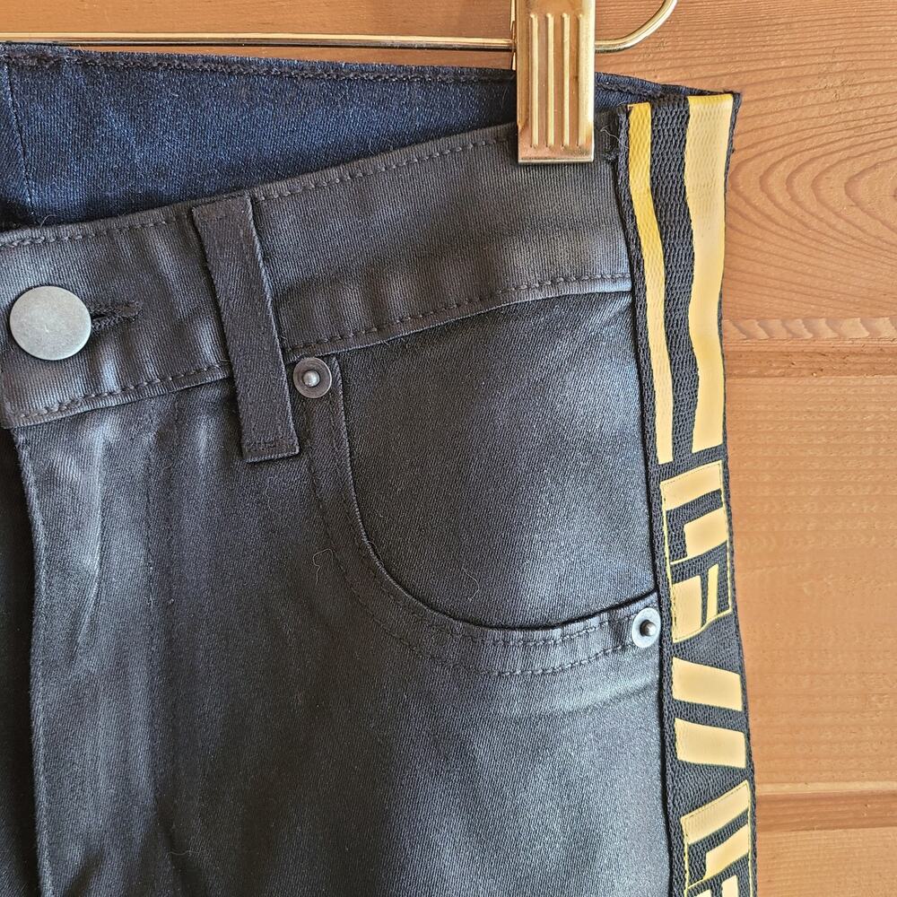 LF Skinny Jean Coated Wax Black Stretch Side Stripe Logo 27 Grunge Punk Denim - Picture 5 of 6